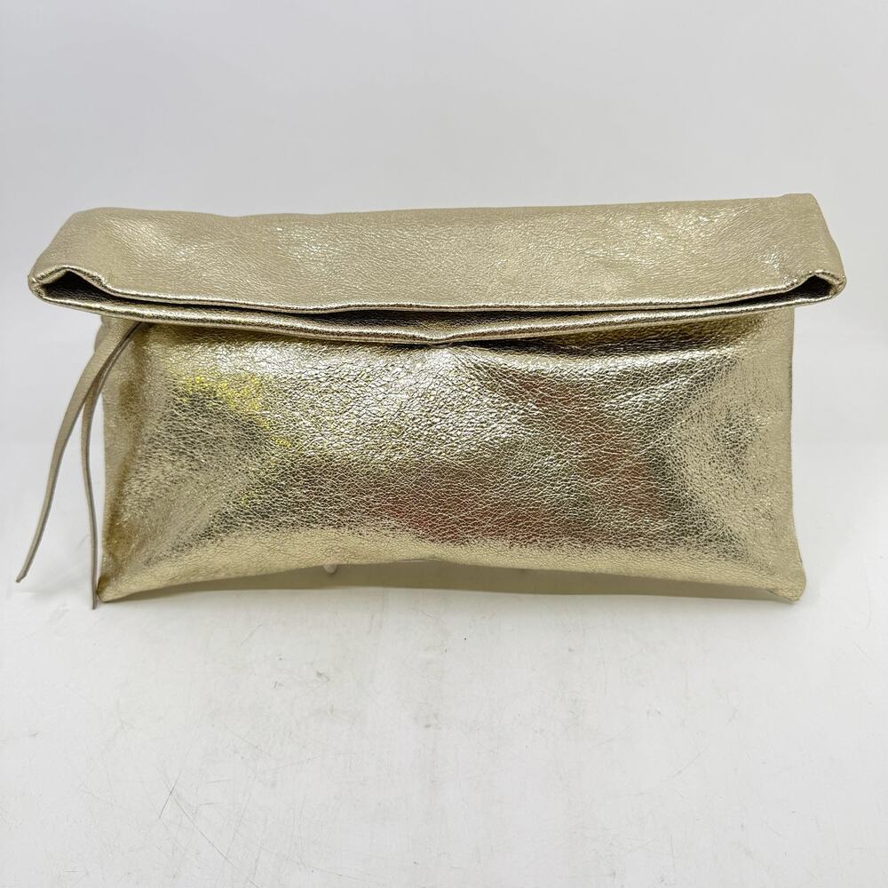 GIANNI CHIARINI Gold Leather Fold Over Clutch
